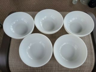 Set Of 5 Vintage Corning Dinnerware Soup Cereal Chili White Milk Glass Bowls