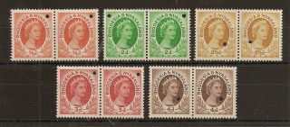 Rhodesia & Nyasaland 1954 - 56 Perf Plate Proof Pairs Of (5) Low Vals Ex Waterlow