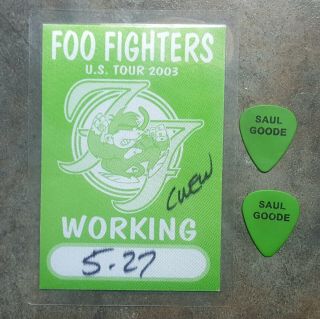 Foo Fighters One By One Tour Backstage Pass And 2 Guitar Pick Set
