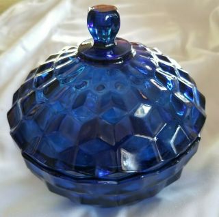 Vintage Indiana Glass,  Whitehall Pattern,  Cobalt Blue,  Candy Dish With Lid