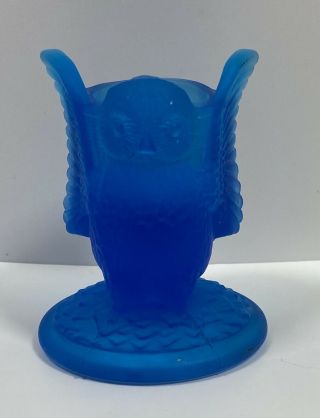 Westmoreland Blue Satin Glass Owl Toothpick Holder 3 "