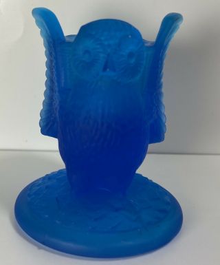 Westmoreland Blue Satin Glass Owl Toothpick Holder 3 