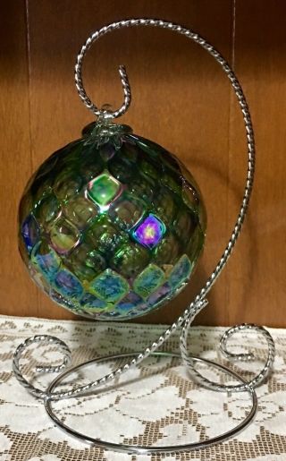 Glass Eye Studio Green Diamond Faceted Ball 3 1/2” Round Ornament