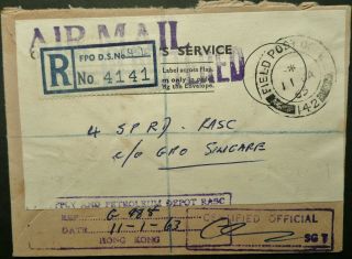 Hong Kong 11 Jan 1963 Regist.  Airmail Cover W/ " Field Po 142 " Cds To Singapore