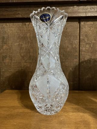 Vintage Bohemian Queen Lace Hand Cut Crystal Small Vase 10” Stunning