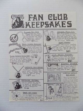 Carpenters Keepsake Order Form Richard Karen Circa 70s Fan Club Vintage Htf Rare