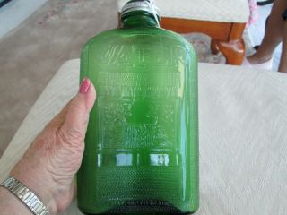 Vintage 1931 Owens Illinois Green Glass Refrigerator Water Bottle Embossed 1 Qt