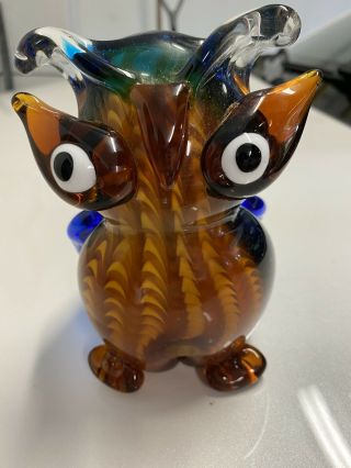 Gca Art Glass Solid Hoot Owl Paperweight Figurine Murano Style 6”