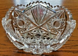 Vintage Cut Crystal Glass Star & Fan Pattern Bowl Saw Tooth Edge 8 " Diameter