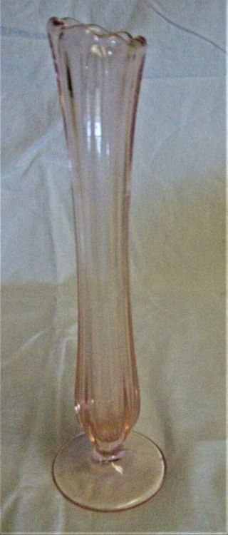 Antique Vintage Pink Depression Glass Bud Vase W/ Scalloped Edge - 9 "
