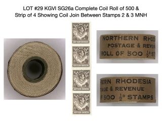 Northern Rhodesia 1952 Kgvi Sg26a 1/2d Chocolate,  Mnh,  Complete Coil Roll Of 500