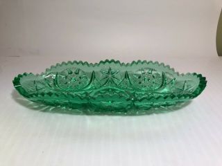 Vintage Emerald Green Depression Glass Oval Dish Nut Candy Condiment 11in Long