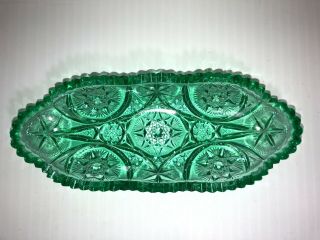 Vintage Emerald Green Depression Glass Oval Dish Nut Candy Condiment 11in Long 2
