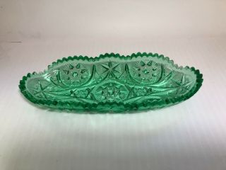 Vintage Emerald Green Depression Glass Oval Dish Nut Candy Condiment 11in Long 3