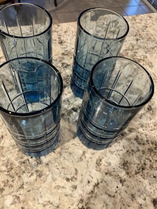Vintage Anchor Hocking Blue Tartan Flat Iced Tea/water Glasses 16 Oz Set Of 4