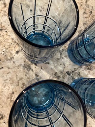 Vintage Anchor Hocking BLUE TARTAN Flat Iced Tea/Water Glasses 16 oz SET of 4 2