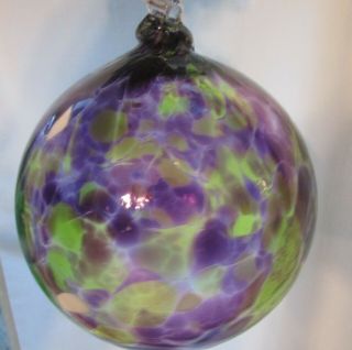 Kitras Calico Purple And Lime Green Glass Friendship Ball - Nwt - 5 "
