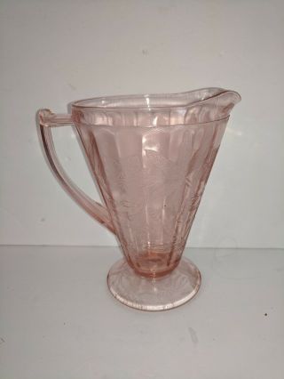 Vintage Pink Depression Glass Pitcher Jeannette Floral Poinsettia 7 1/2 In