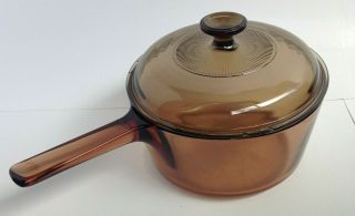 Vintage Corning Ware Visions Amber Glass 2.  5l Pot Sauce Pan With Pyrex Lid