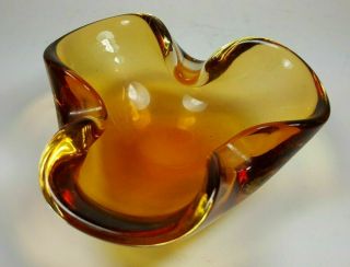 Small Retro Vintage Murano Art Glass Amber - Gold Bowl / Ashtray