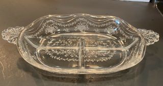 Fostoria Etched Glass Mayflower Pattern 3 Part Divided Serving Dish Elegant 3