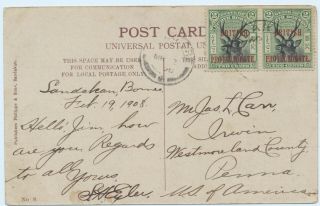 Postcard British North Borneo Sandakan Rec Club Joss House 1908 2 Cents Stamp