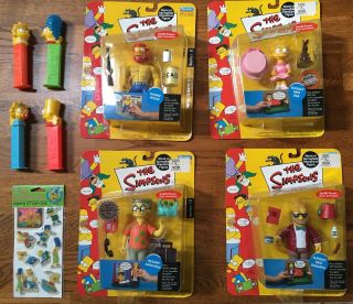 4 The Simpsons Playmates World Of Springfield Interactive Figures,  4 Pez