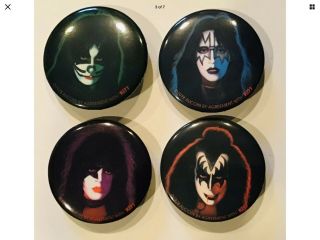 Rare Kiss Aucoin 1978 1” - 3/4 Solo Album Buttons (gene - Ace - Peter - Paul)