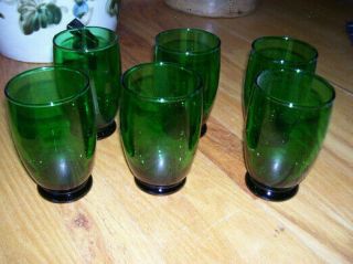 Vintage Forest Green Anchor Hocking Fire King Set Of 6 Footed Tumblers
