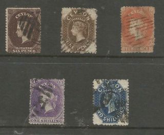 Ceylon Selection Of 5 Early Perforated Victorian Stamps,  See Scans