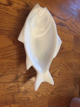 Atterbury White Milk Glass Fish Shaped Dish Dated June 4,  1872 On Bottom