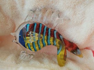 , Colorful Art Glass Tropical Fish Figurine 8 X 6 Murano? Paperweight