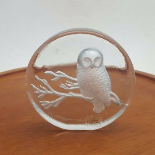 Viking Round Clear Glass Owl Paperweight