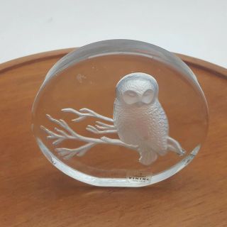Viking Round Clear Glass Owl Paperweight 2