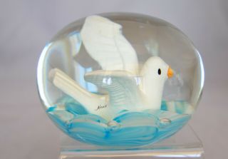 Rare Vintage Joe St.  Clair Art Glass Dove Paperweight - Signed Nonie