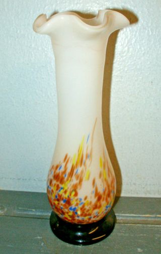 Vintage Murano Italian Blown Art Glass Bud Vase Infused Millefiori - Black Base