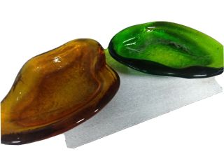 2 Blenko Art Glass Green And Amber Form 8 " Bowl Ashtray 966winslow Anderson
