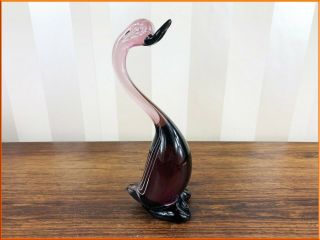 Vintage 30cm Murano Glass Bird Duck Purple Amethyst Figure Tall Large Sommerso
