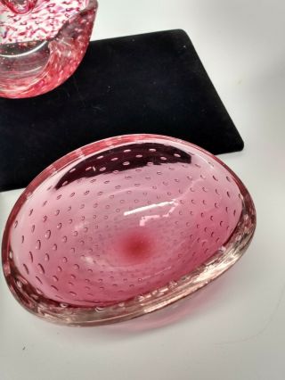 Vintage Murano Art Glass Cranberry Pink Shell Bowl Chalet Italian Bullicante