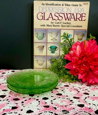 Jeannette Cherry Blossom 4 Vtg Green Depression Glass Bread Butter Plates 6”