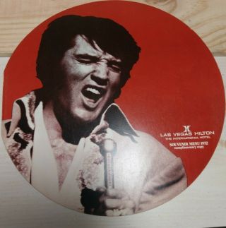 Elvis Presley Las Vegas Hilton Hotel Souvenir Round Menu 11 Inch 1972 Red Nm
