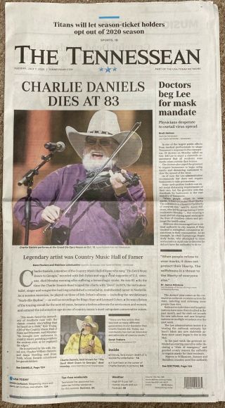 Official Nashville Tennessee Newspaper Death Of Charlie Daniels