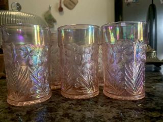 6 Lenox Imperial Glass Pink Tiger Lily Iridescent Carnival Glass Tumblrs.  Rare.