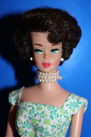Vintage Barbie Bubble Cut Side Part Ooak With Green Eyes