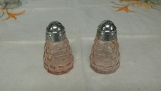 Vintage Rare Pink Depression Glass Fostoria American Salt And Pepper Shakers