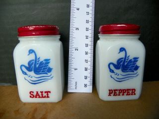 Vintage Tipp City Swans Milk Glass Salt & Pepper Shakers