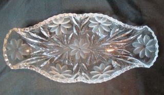 Vintage Crystal Cut Glass Celery Relish Tray Long Oval Bowl With Flowers 12 "