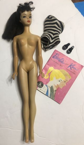 Vintage Barbie 3 Brunette Ponytail,  Tm,  Brown Eyeliner/beauty And So Elegant