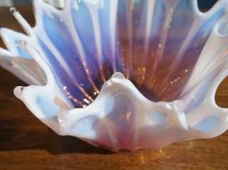 Vintage Fostoria Handkerchief Bowl,  Heirloom Pink Opalescent Glass Crimped Vase 3