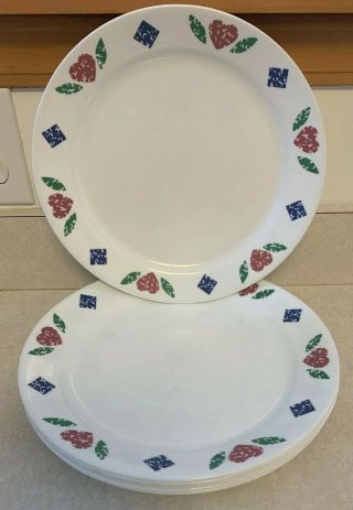 Corelle Quilt Set Of 6 10” Dinner Plates Red Pink Hearts Green Leaf